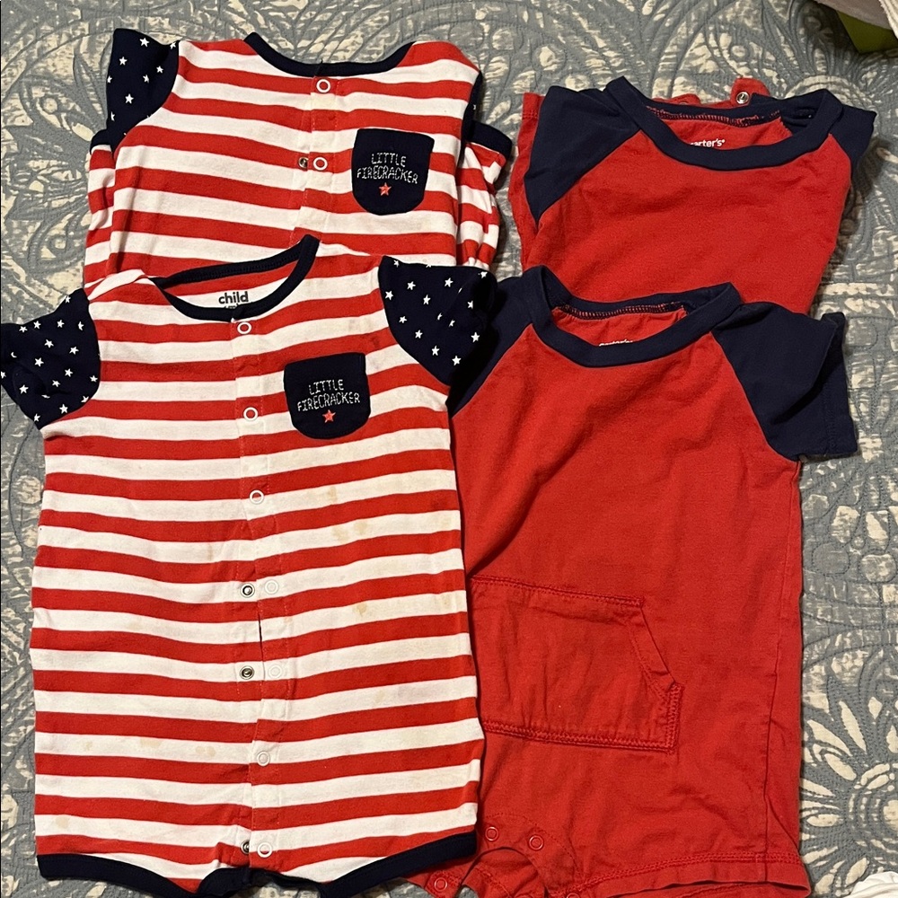 TWINS! Child of Mine Red and White Striped Romper